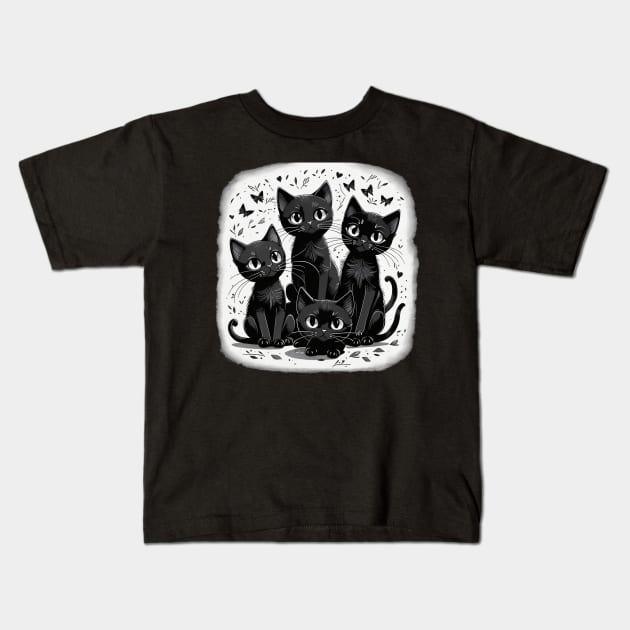 Lovely black cats Kids T-Shirt by Virshan